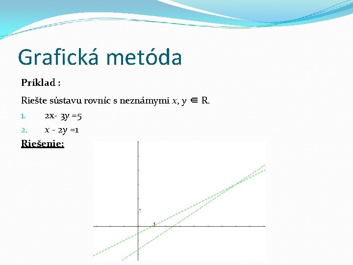 Grafická metóda Príklad : Riešte sústavu rovníc s neznámymi x, y ∈ R. 1.