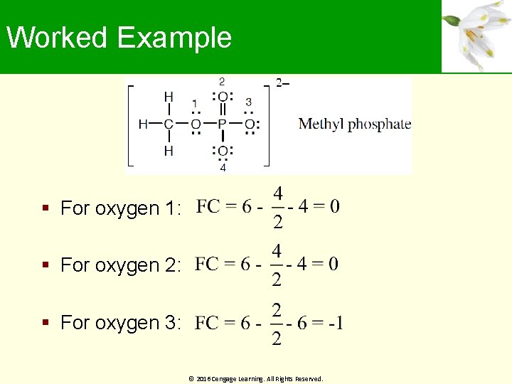 Worked Example For oxygen 1: For oxygen 2: For oxygen 3: © 2016 Cengage