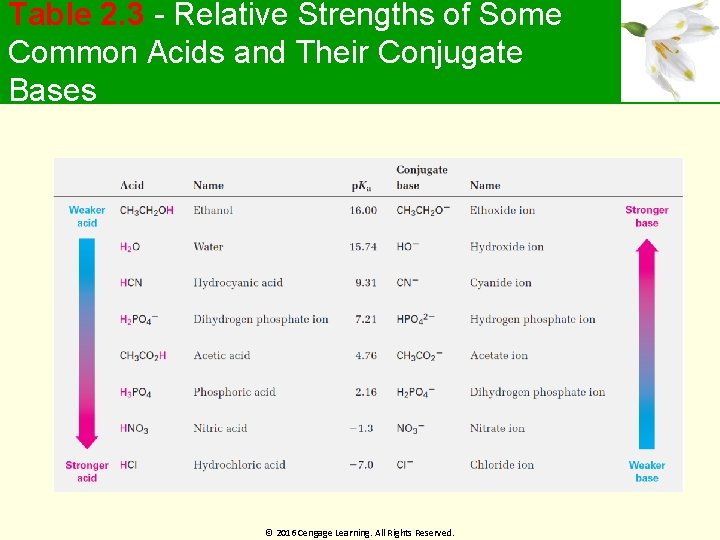 Table 2. 3 - Relative Strengths of Some Common Acids and Their Conjugate Bases