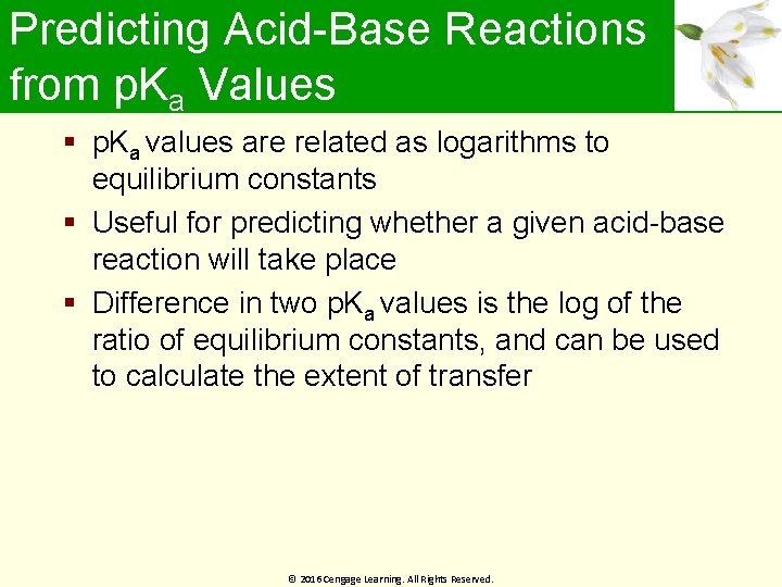 Predicting Acid-Base Reactions from p. Ka Values p. Ka values are related as logarithms