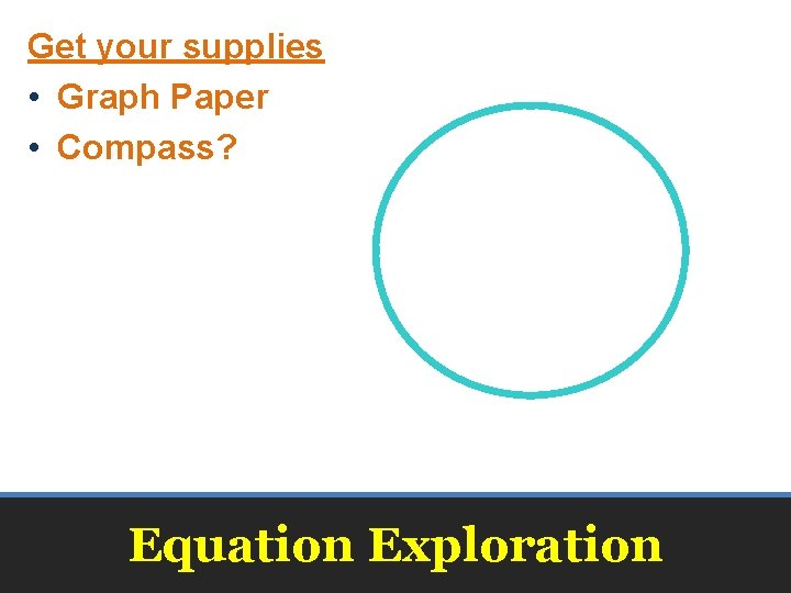 Get your supplies • Graph Paper • Compass? Equation Exploration 