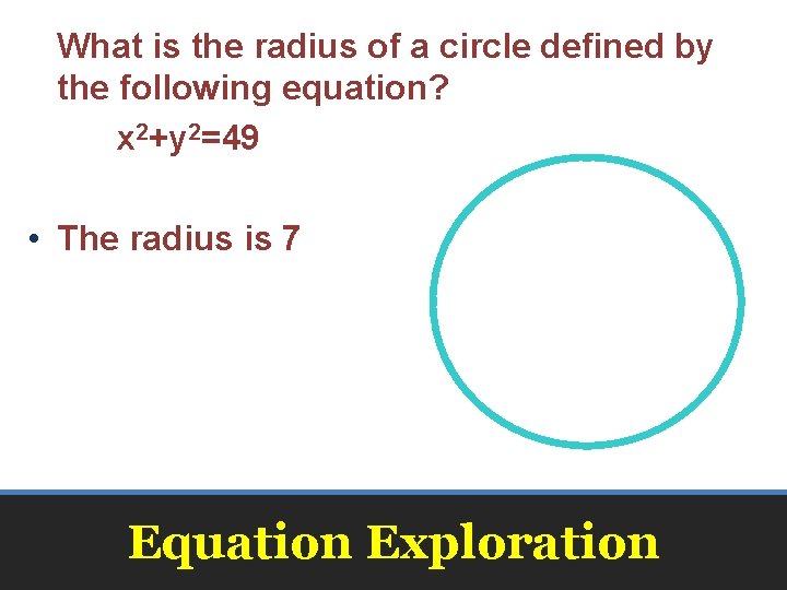 What is the radius of a circle defined by the following equation? x 2+y