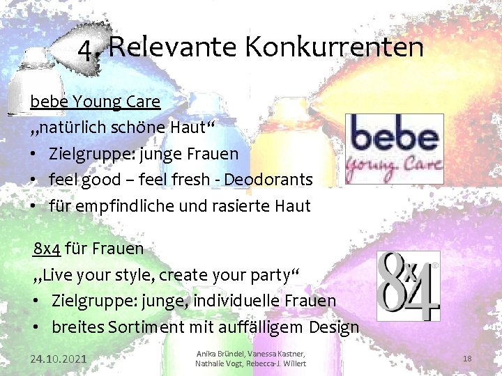 4. Relevante Konkurrenten bebe Young Care „natürlich schöne Haut“ • Zielgruppe: junge Frauen •