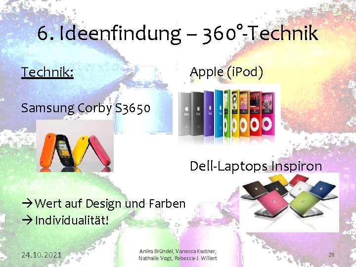 6. Ideenfindung – 360°-Technik: Apple (i. Pod) Samsung Corby S 3650 Dell-Laptops Inspiron Wert