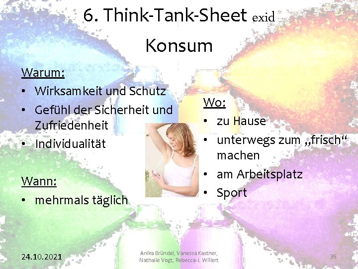 6. Think-Tank-Sheet exid Konsum Warum: • Wirksamkeit und Schutz • Gefühl der Sicherheit und