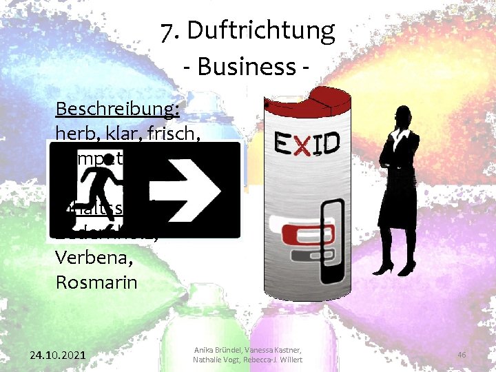 7. Duftrichtung - Business Beschreibung: herb, klar, frisch, kompetent Inhaltsstoffe: Zedernholz, Verbena, Rosmarin 24.