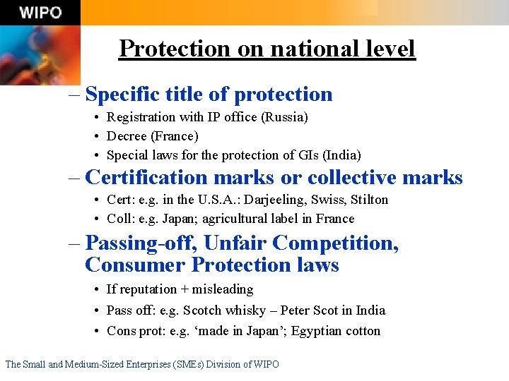 Protection on national level – Specific title of protection • Registration with IP office