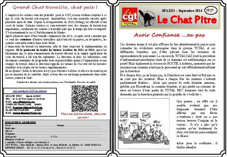 Quand Chat travaille, chat paie ! SPAZIO – Septembre 2014 L’emploi et les salaires