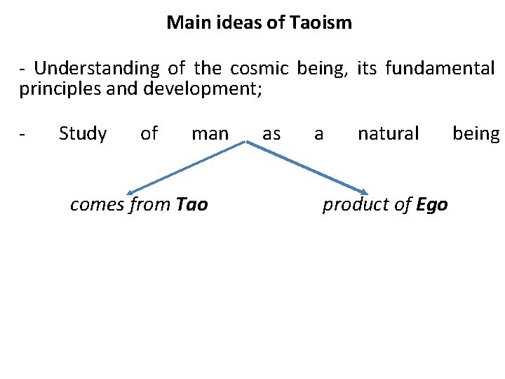 Main ideas of Taoism - Understanding of the cosmic being, its fundamental principles and