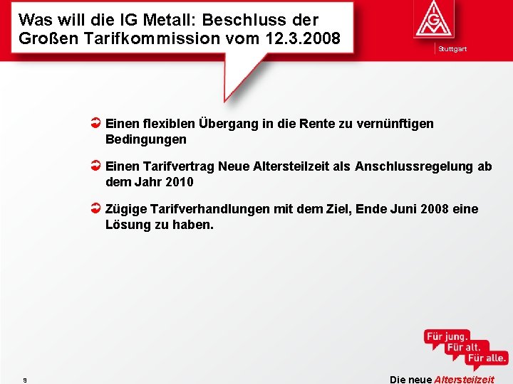 Was will die IG Metall: Beschluss der Großen Tarifkommission vom 12. 3. 2008 Stuttgart