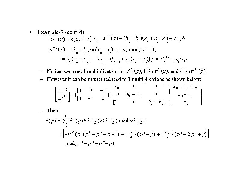  • Example-7 (cont’d) s (1) ( p) (h h )( x x x