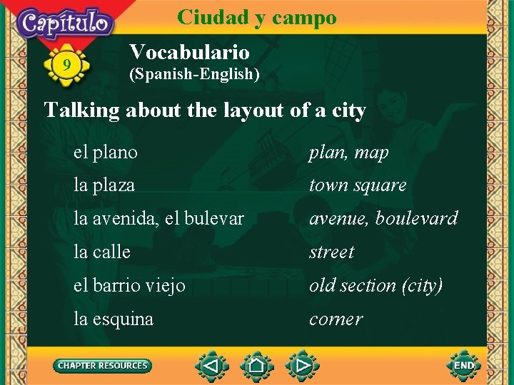 Ciudad y campo 9 Vocabulario (Spanish-English) Talking about the layout of a city el