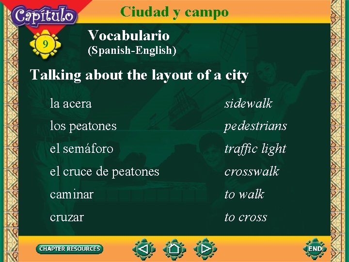 Ciudad y campo Vocabulario 9 (Spanish-English) Talking about the layout of a city la