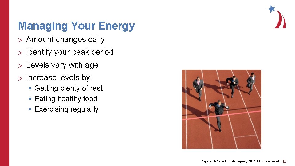 Managing Your Energy > Amount changes daily > Identify your peak period > Levels