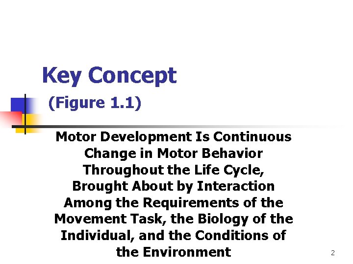Key Concept (Figure 1. 1) Motor Development Is Continuous Change in Motor Behavior Throughout