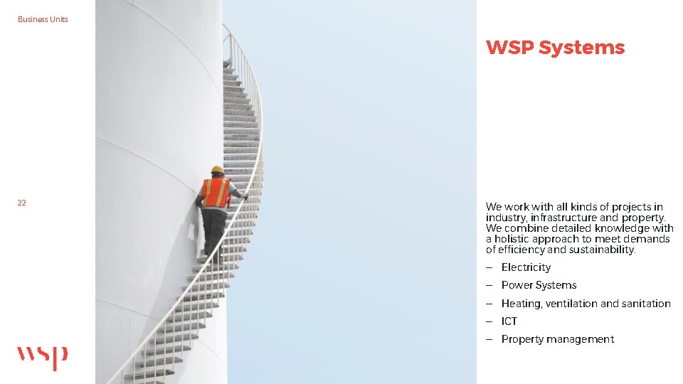 Business Units WSP Systems 22 We work with all kinds of projects in industry,