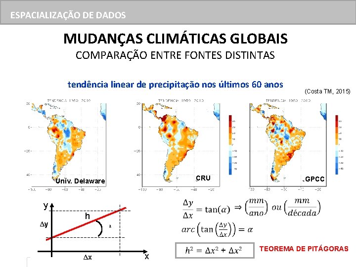 ESPACIALIZAÇÃO DE DADOS MUDANÇAS CLIMÁTICAS GLOBAIS COMPARAÇÃO ENTRE FONTES DISTINTAS tendência linear de precipitação