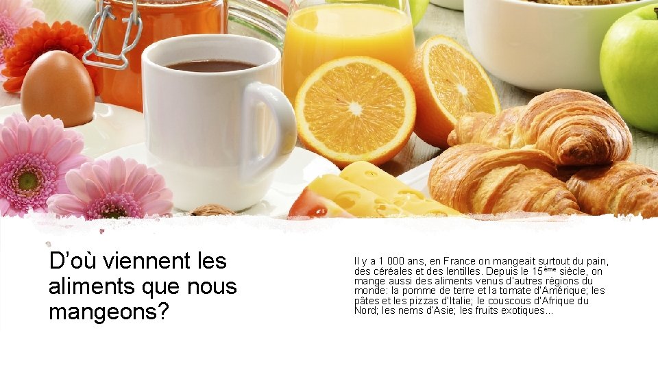 D’où viennent les aliments que nous mangeons? Il y a 1 000 ans, en