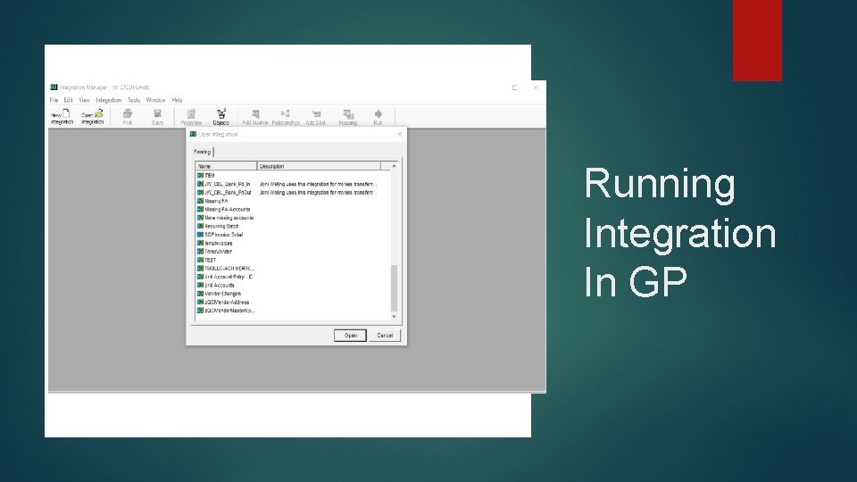 Running Integration In GP 
