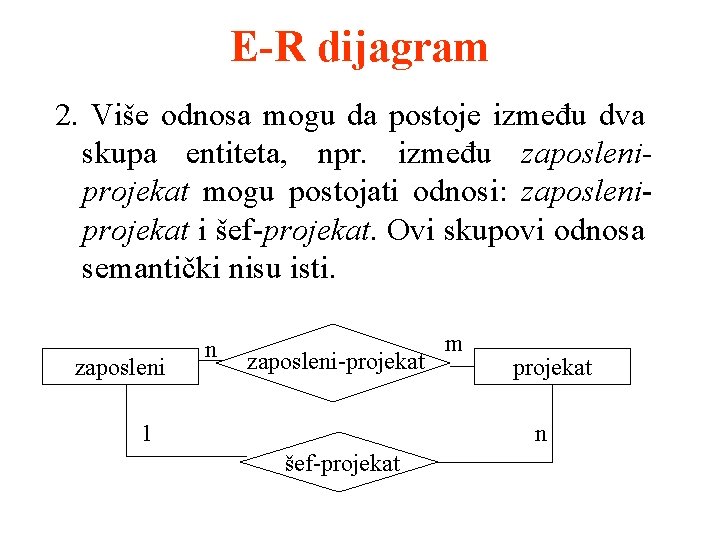E-R dijagram 2. Više odnosa mogu da postoje između dva skupa entiteta, npr. između