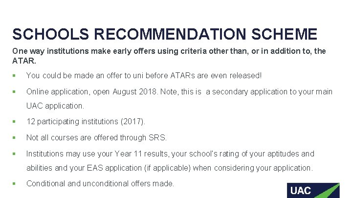 SCHOOLS RECOMMENDATION SCHEME One way institutions make early offers using criteria other than, or