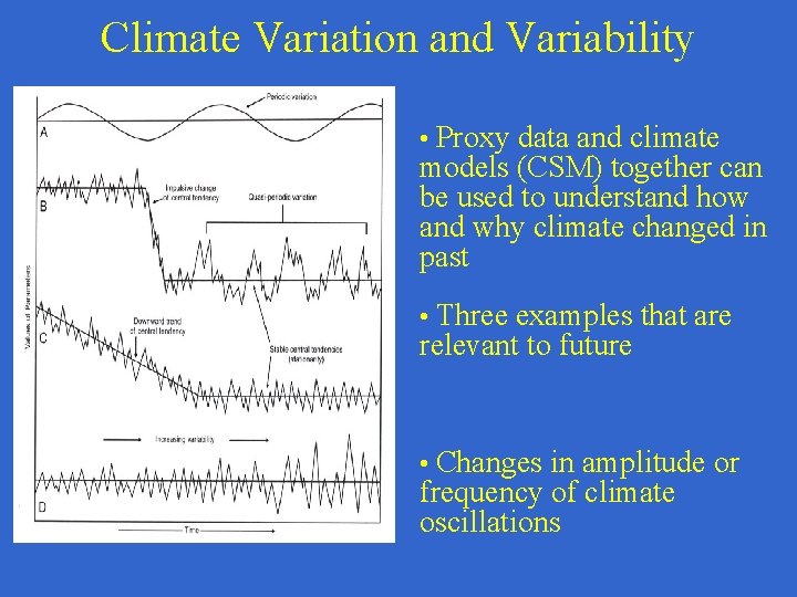 Climate Variation and Variability • Proxy data and climate models (CSM) together can be