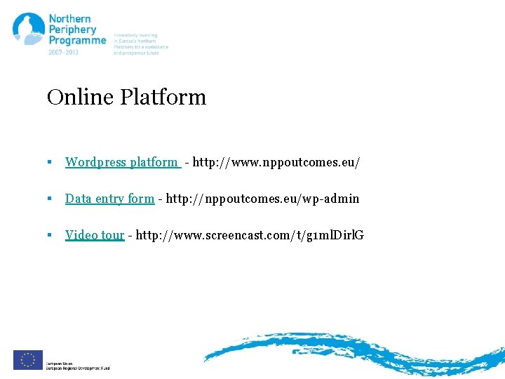 Online Platform § Wordpress platform - http: //www. nppoutcomes. eu/ § Data entry form