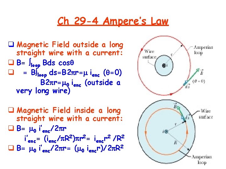 Ch 29 -4 Ampere’s Law q Magnetic Field outside a long straight wire with