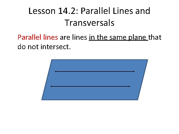 Lesson 14. 2: Parallel Lines and Transversals Parallel lines are lines in the same