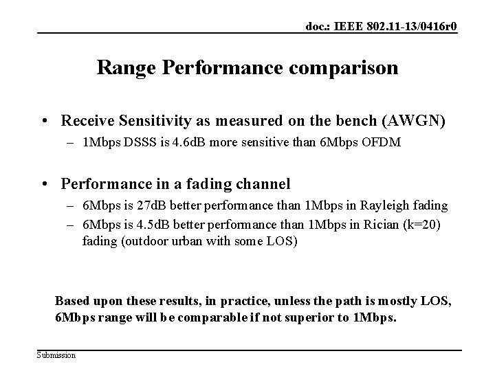 doc. : IEEE 802. 11 -13/0416 r 0 Range Performance comparison • Receive Sensitivity