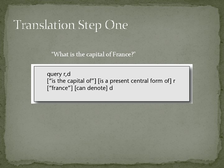 Translation Step One “What is the capital of France? ” 