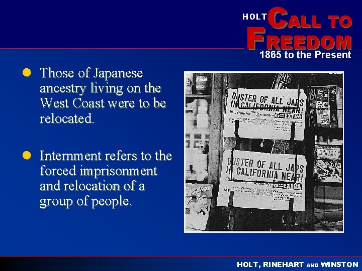 CALL TO HOLT FREEDOM 1865 to the Present l Those of Japanese ancestry living