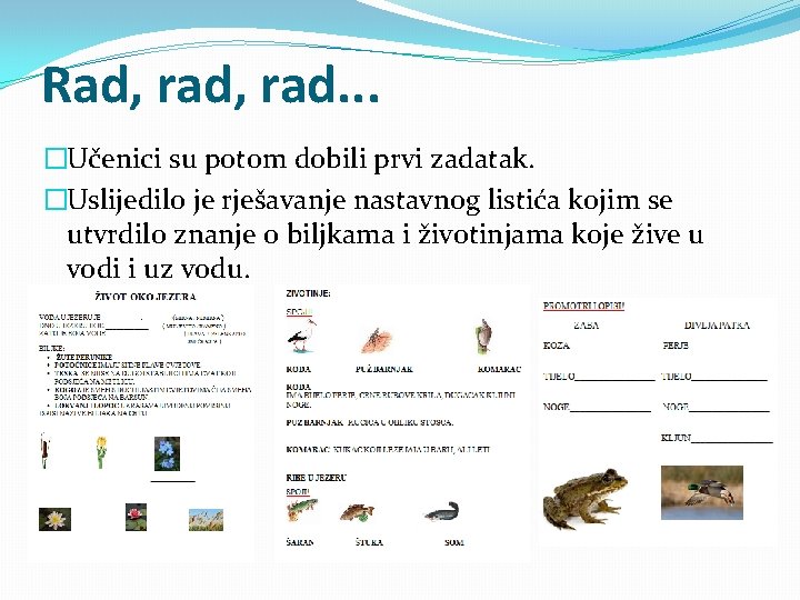 Rad, rad. . . �Učenici su potom dobili prvi zadatak. �Uslijedilo je rješavanje nastavnog