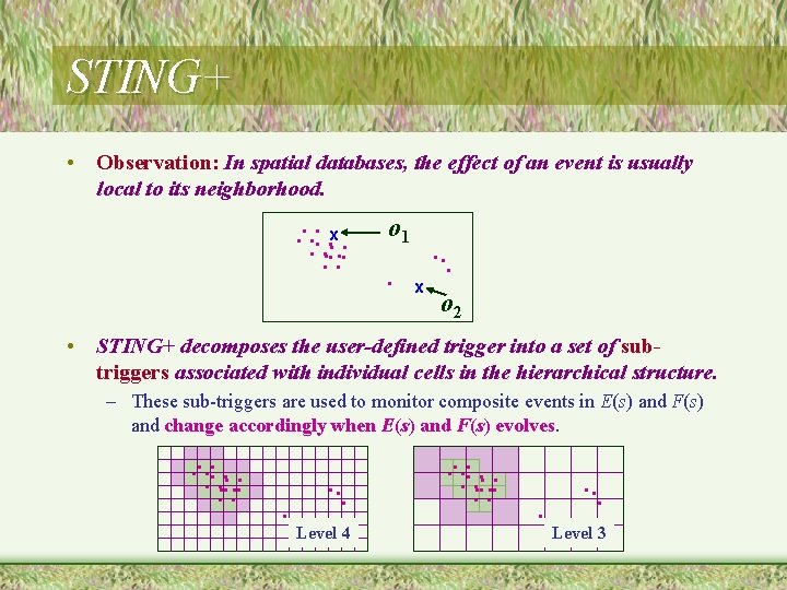 STING+ • Observation: In spatial databases, the effect of an event is usually local