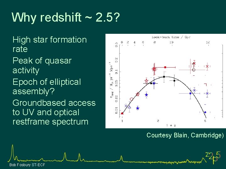 Why redshift ~ 2. 5? High star formation rate Peak of quasar activity Epoch