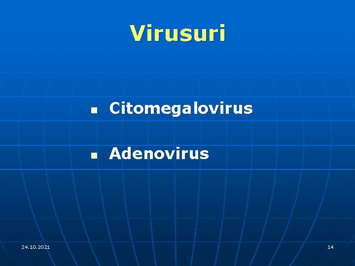 Virusuri 24. 10. 2021 n Citomegalovirus n Adenovirus 14 