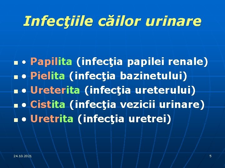 Infecţiile căilor urinare n n n · Papilita (infecţia papilei renale) · Pielita (infecţia