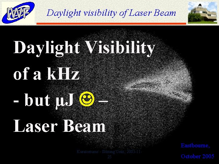 Daylight visibility of Laser Beam Daylight Visibility of a k. Hz - but µJ