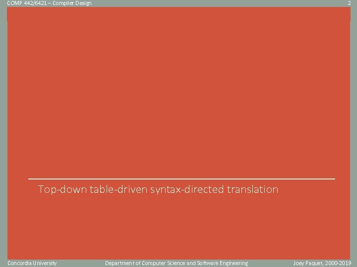 COMP 442/6421 – Compiler Design 2 Click to edit Master title style Top-down table-driven