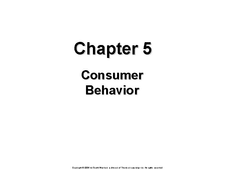 Chapter 5 Consumer Behavior Copyright © 2006 by South-Western, a division of Thomson Learning,