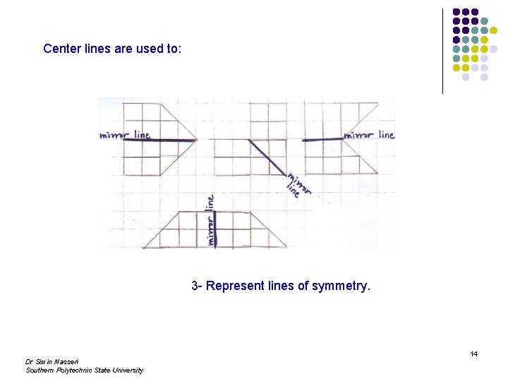 Center lines are used to: 3 - Represent lines of symmetry. Dr Simin Nasseri