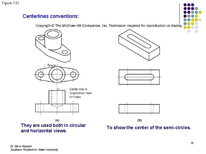 Figure 7. 51 Centerlines conventions: They are used both in circular and horizontal views.