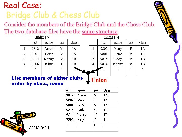 Real Case: Bridge Club & Chess Club Consider the members of the Bridge Club