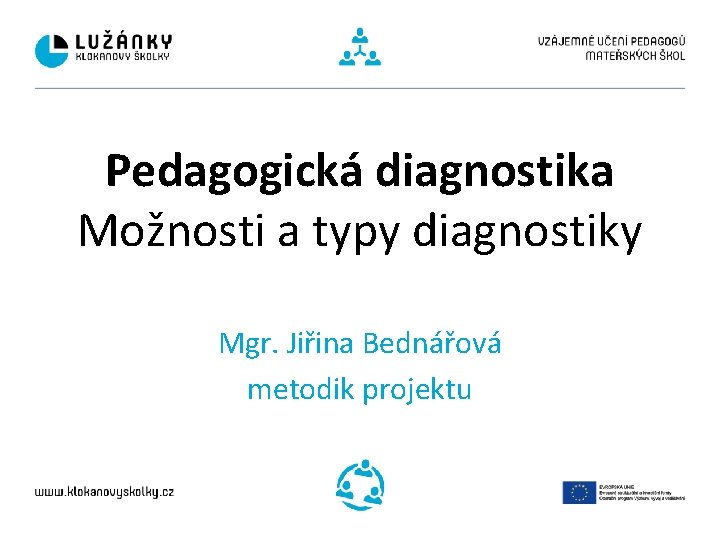 Pedagogická diagnostika Možnosti a typy diagnostiky Mgr. Jiřina Bednářová metodik projektu 