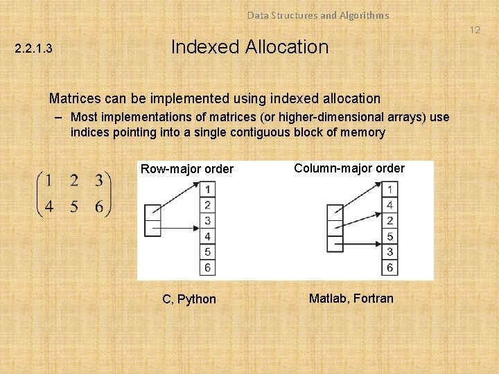 Data Structures and Algorithms 12 2. 2. 1. 3 Indexed Allocation Matrices can be
