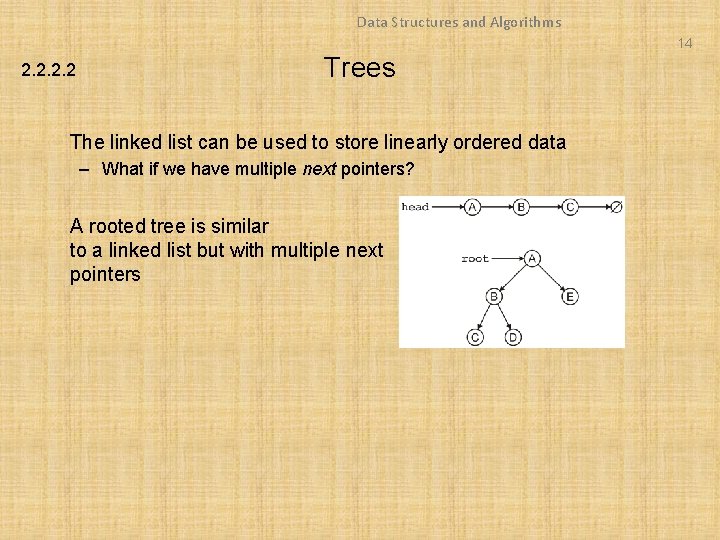 Data Structures and Algorithms 14 2. 2 Trees The linked list can be used