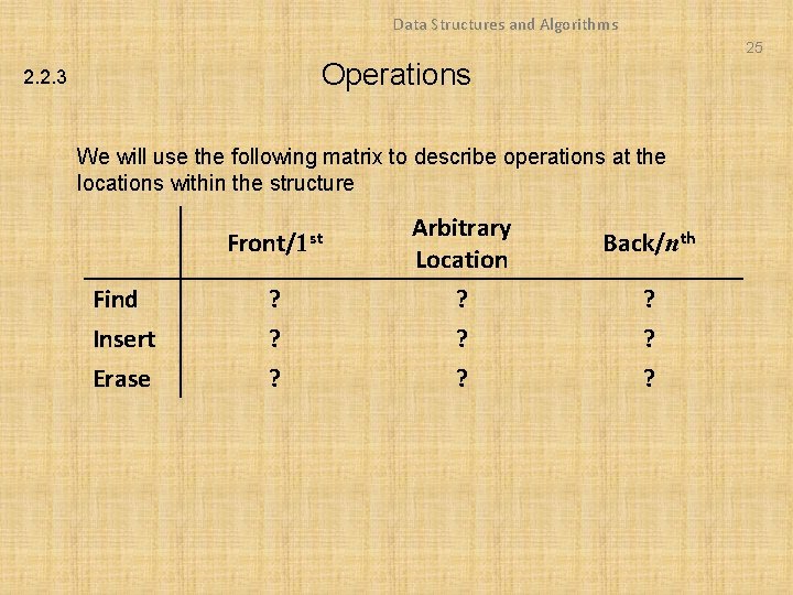 Data Structures and Algorithms 25 Operations 2. 2. 3 We will use the following