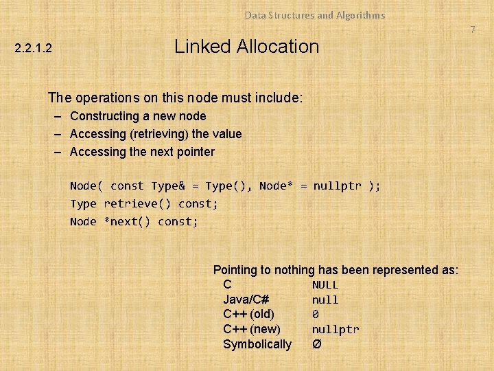 Data Structures and Algorithms 7 2. 2. 1. 2 Linked Allocation The operations on