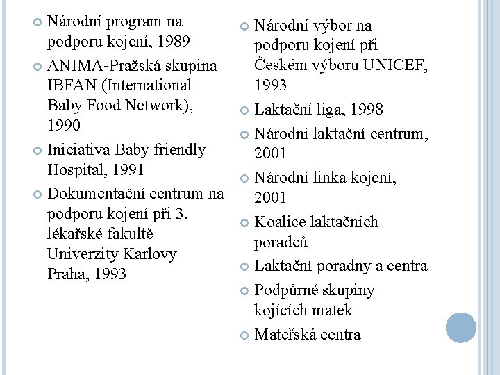 Národní program na podporu kojení, 1989 ANIMA-Pražská skupina IBFAN (International Baby Food Network), 1990