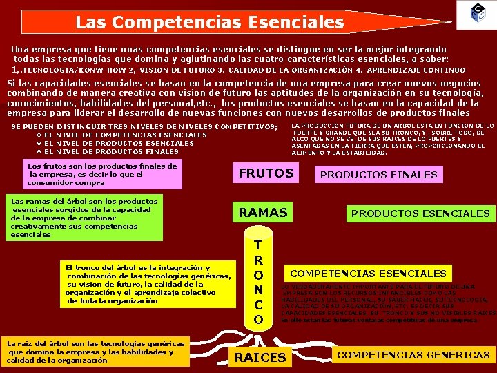 Las Competencias Esenciales Una empresa que tiene unas competencias esenciales se distingue en ser